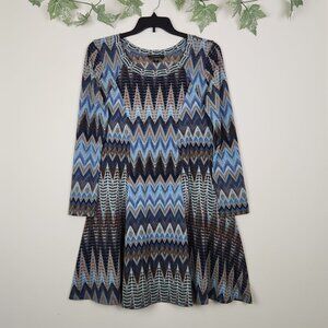 Karen Kane Size L Long Sleeve Multicolor Stretch A-Line Boho Women's Dress